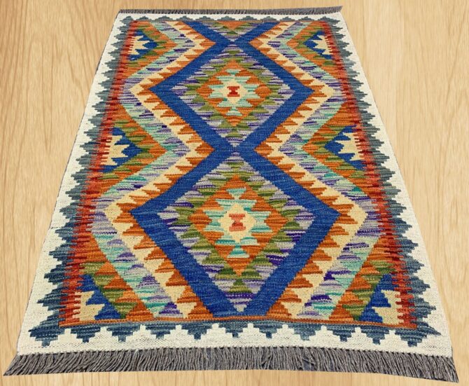 New Afghan Chobi Hand Woven Veg Dyed Wool Kilim Area Rug 3.11 x 2.9 Ft (1763 HM) - Image 2