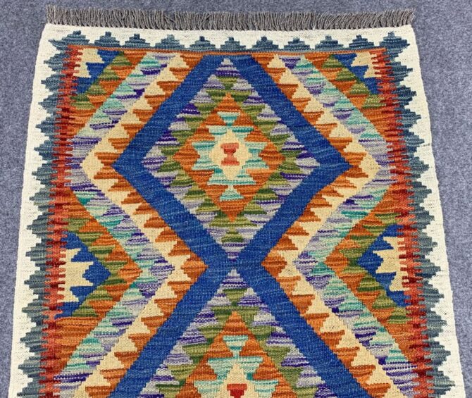 New Afghan Chobi Hand Woven Veg Dyed Wool Kilim Area Rug 3.11 x 2.9 Ft (1763 HM) - Image 4