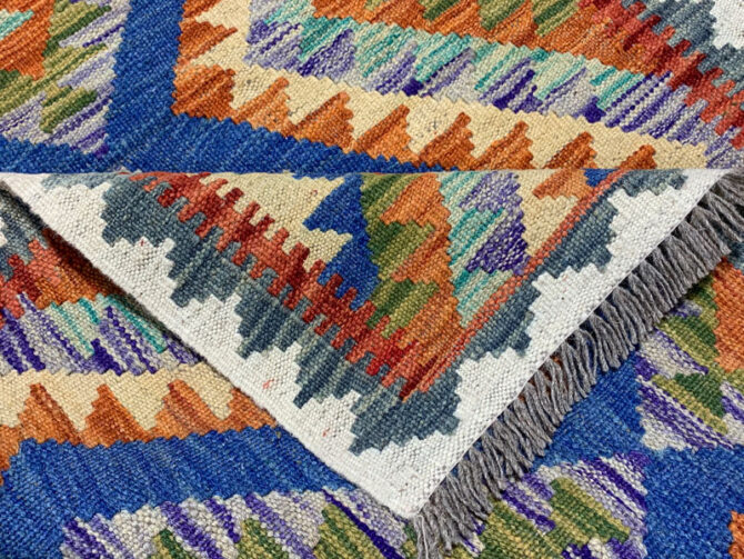 New Afghan Chobi Hand Woven Veg Dyed Wool Kilim Area Rug 3.11 x 2.9 Ft (1763 HM) - Image 6