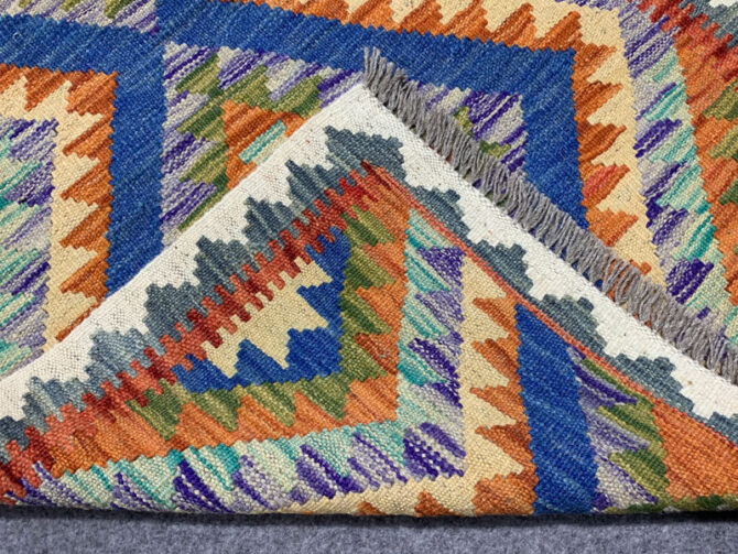New Afghan Chobi Hand Woven Veg Dyed Wool Kilim Area Rug 3.11 x 2.9 Ft (1763 HM) - Image 7