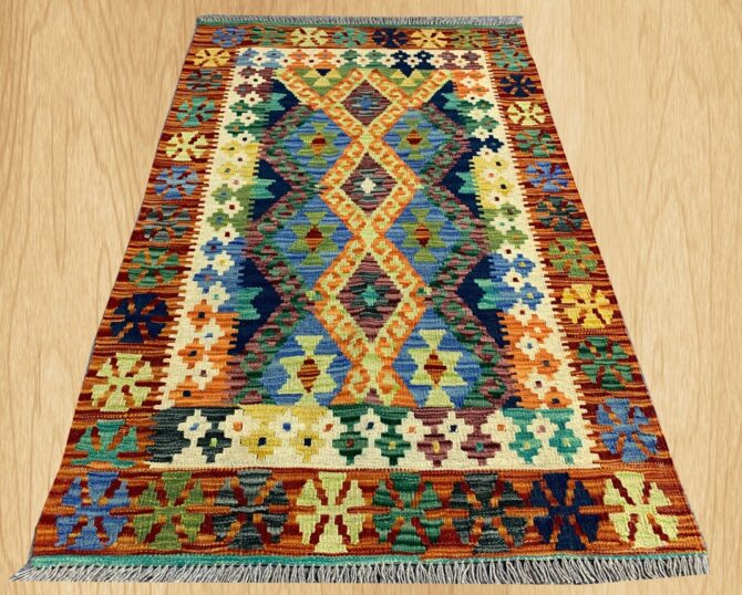 New Afghan Chobi Hand Woven Veg Dyed Wool Kilim Area Rug 4.8 x 2.9 Ft (1764 HM) - Image 2