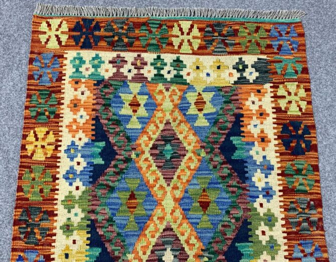 New Afghan Chobi Hand Woven Veg Dyed Wool Kilim Area Rug 4.8 x 2.9 Ft (1764 HM) - Image 4