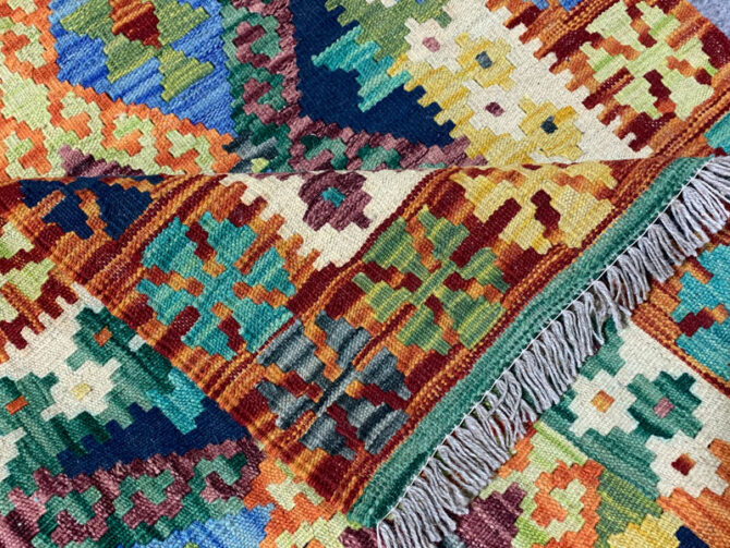 New Afghan Chobi Hand Woven Veg Dyed Wool Kilim Area Rug 4.8 x 2.9 Ft (1764 HM) - Image 6