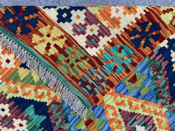 New Afghan Chobi Hand Woven Veg Dyed Wool Kilim Area Rug 4.8 x 2.9 Ft (1764 HM) - Image 7