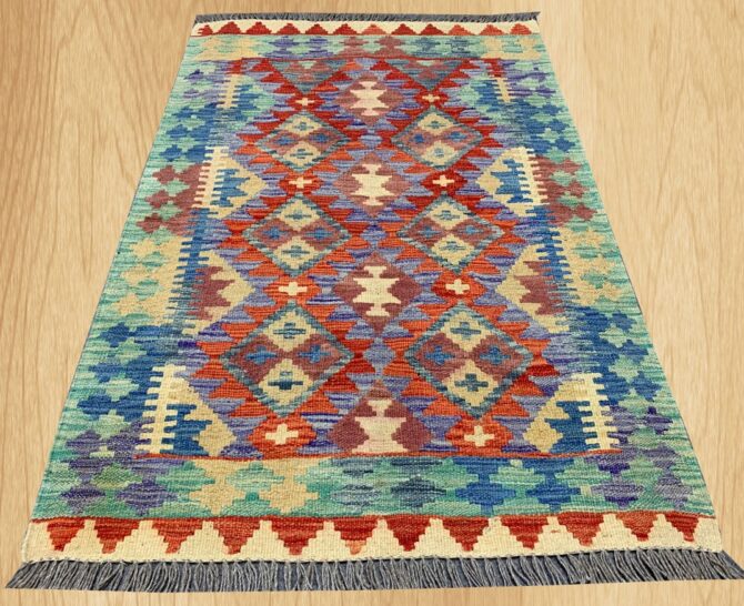 New Afghan Chobi Hand Woven Veg Dyed Wool Kilim Area Rug 4.1 x 2.8 Ft (1765 HM) - Image 2