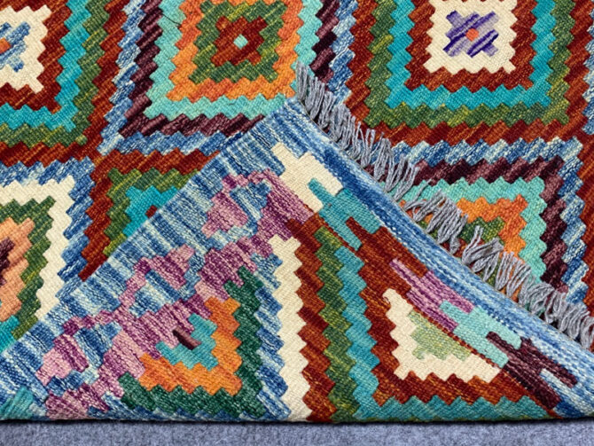 New Afghan Chobi Hand Woven Veg Dyed Wool Kilim Area Rug 3.11 x 2.10 Ft (1769 HM) - Image 7
