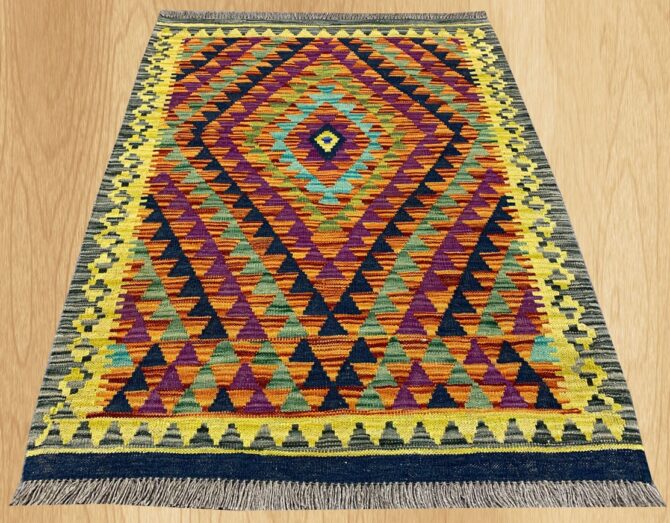 New Afghan Chobi Hand Woven Veg Dyed Wool Kilim Area Rug 4.1 x 3.0 Ft (1771 HM) - Image 2