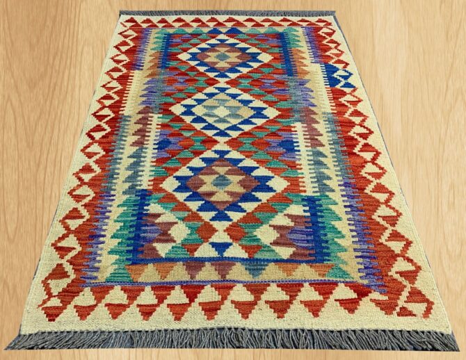 New Afghan Chobi Hand Woven Veg Dyed Wool Kilim Area Rug 3.10 x 2.8 Ft (1772 HM) - Image 2