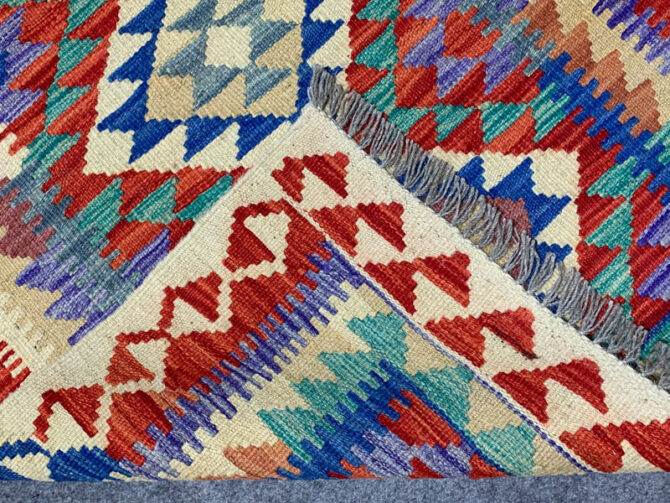 New Afghan Chobi Hand Woven Veg Dyed Wool Kilim Area Rug 3.10 x 2.8 Ft (1772 HM) - Image 7
