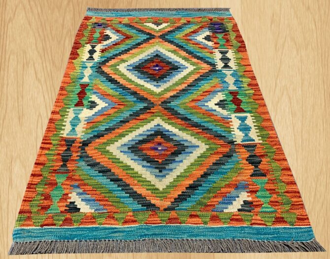 New Afghan Chobi Hand Woven Veg Dyed Wool Kilim Area Rug 4.0 x 2.8 Ft (1773 HM) - Image 2