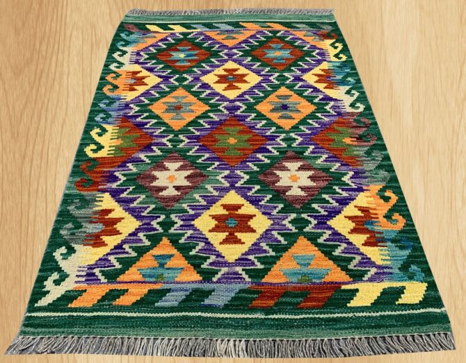 New Afghan Chobi Hand Woven Veg Dyed Wool Kilim Area Rug 3.11 x 2.7 Ft (1774 HM) - Image 2