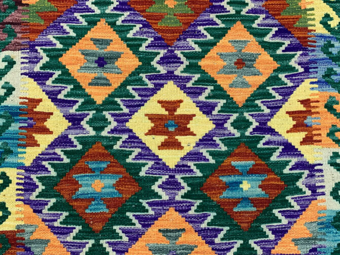 New Afghan Chobi Hand Woven Veg Dyed Wool Kilim Area Rug 3.11 x 2.7 Ft (1774 HM) - Image 5