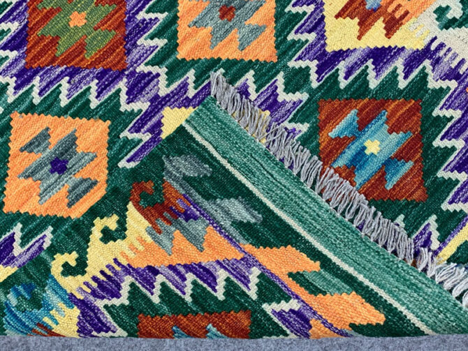 New Afghan Chobi Hand Woven Veg Dyed Wool Kilim Area Rug 3.11 x 2.7 Ft (1774 HM) - Image 7