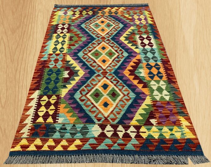 New Afghan Chobi Hand Woven Veg Dyed Wool Kilim Area Rug 4.7 x 2.11 Ft (1775 HM) - Image 2