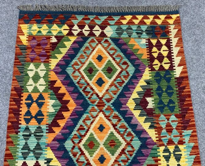 New Afghan Chobi Hand Woven Veg Dyed Wool Kilim Area Rug 4.7 x 2.11 Ft (1775 HM) - Image 3