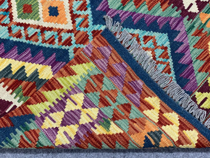 New Afghan Chobi Hand Woven Veg Dyed Wool Kilim Area Rug 4.7 x 2.11 Ft (1775 HM) - Image 7