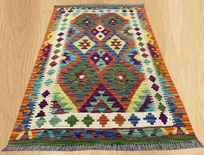 New Afghan Chobi Hand Woven Veg Dyed Wool Kilim Area Rug 4.10 x 3.3 Ft (1777 HM) - Image 2