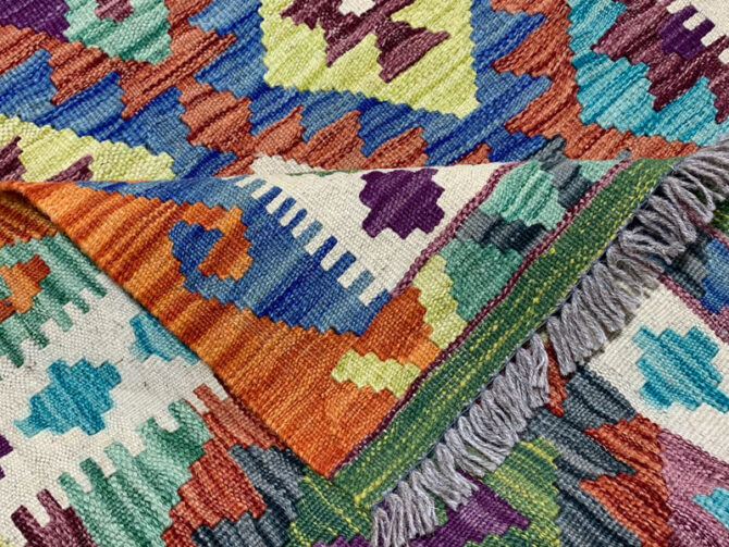 New Afghan Chobi Hand Woven Veg Dyed Wool Kilim Area Rug 4.10 x 3.3 Ft (1777 HM) - Image 6