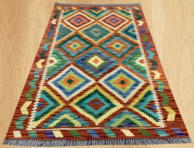 New Afghan Chobi Hand Woven Veg Dyed Wool Kilim Area Rug 4.9 x 3.2 Ft (1778 HM) - Image 2