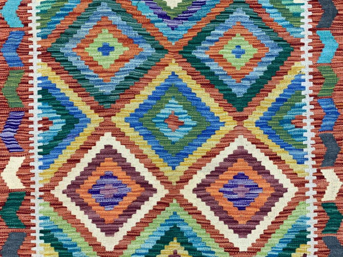 New Afghan Chobi Hand Woven Veg Dyed Wool Kilim Area Rug 4.9 x 3.2 Ft (1778 HM) - Image 5