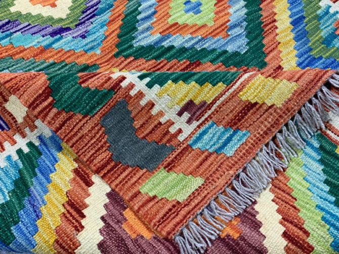 New Afghan Chobi Hand Woven Veg Dyed Wool Kilim Area Rug 4.9 x 3.2 Ft (1778 HM) - Image 6