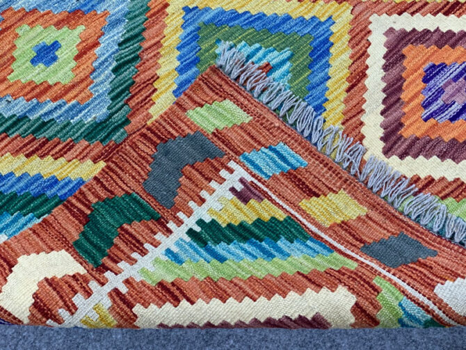 New Afghan Chobi Hand Woven Veg Dyed Wool Kilim Area Rug 4.9 x 3.2 Ft (1778 HM) - Image 7