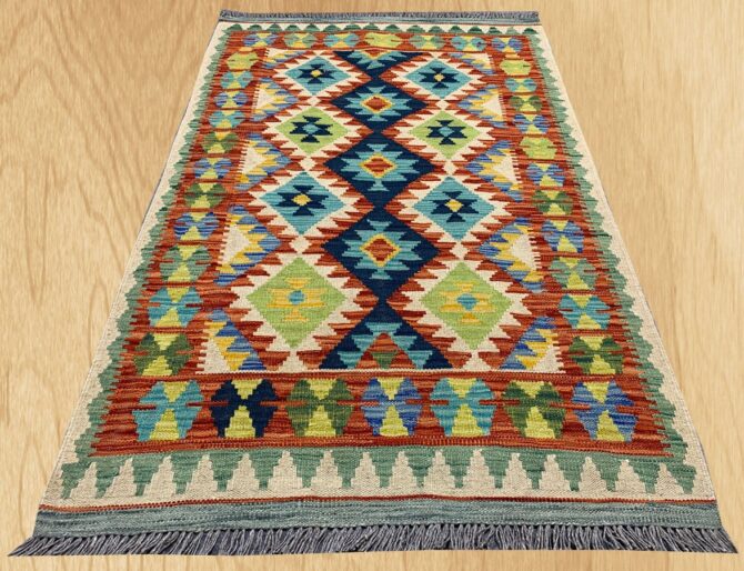 New Afghan Chobi Hand Woven Veg Dyed Wool Kilim Area Rug 5.1 x 3.3 Ft (1779 HM)