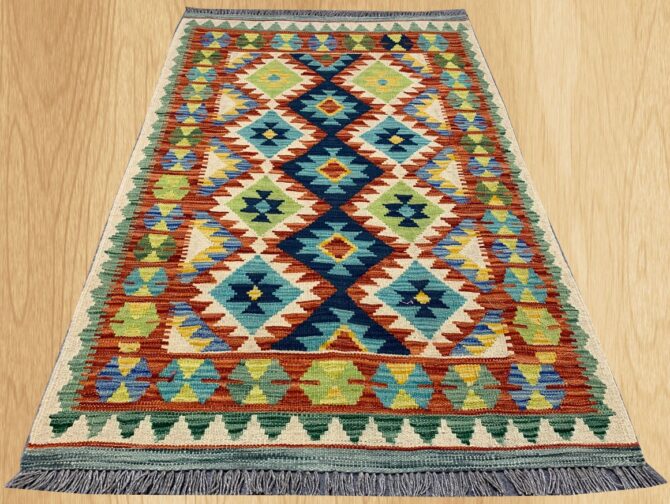 New Afghan Chobi Hand Woven Veg Dyed Wool Kilim Area Rug 5.1 x 3.3 Ft (1779 HM) - Image 2