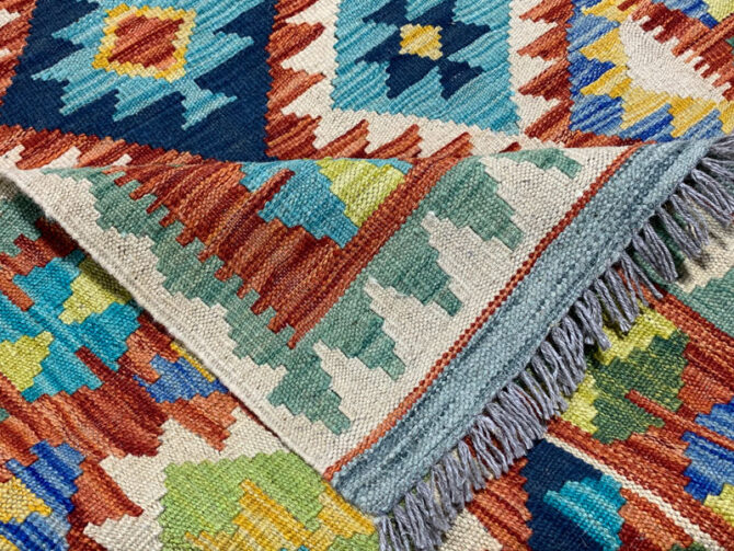 New Afghan Chobi Hand Woven Veg Dyed Wool Kilim Area Rug 5.1 x 3.3 Ft (1779 HM) - Image 6