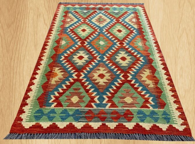 New Afghan Chobi Hand Woven Veg Dyed Wool Kilim Area Rug 4.11 x 3.3 Ft (1782 HM)