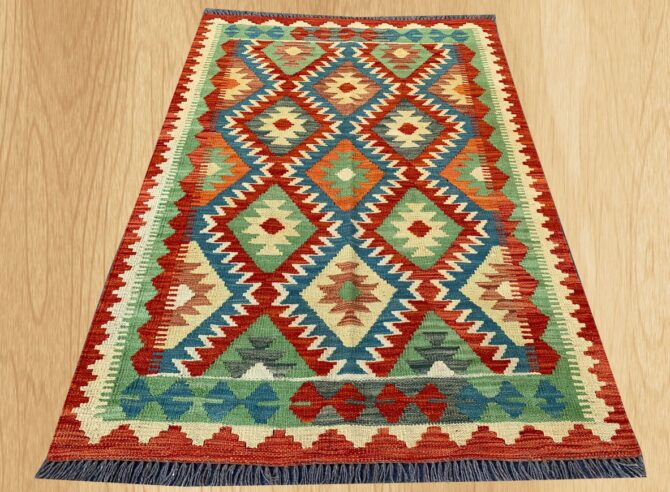 New Afghan Chobi Hand Woven Veg Dyed Wool Kilim Area Rug 4.11 x 3.3 Ft (1782 HM) - Image 2
