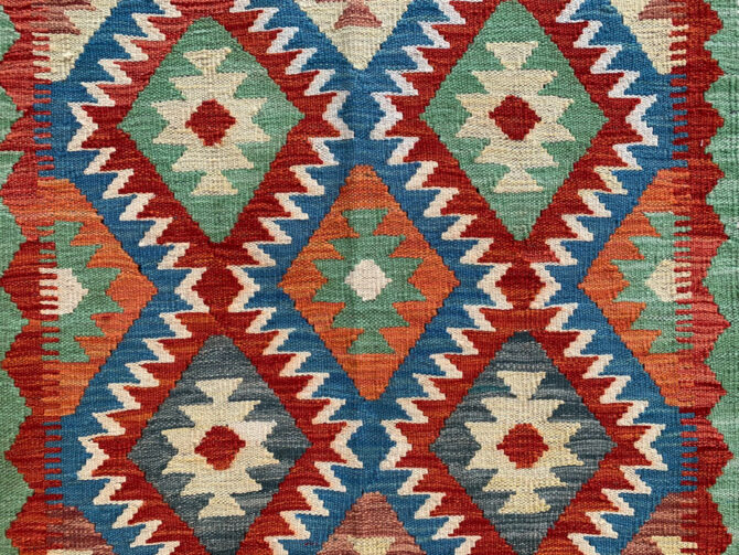 New Afghan Chobi Hand Woven Veg Dyed Wool Kilim Area Rug 4.11 x 3.3 Ft (1782 HM) - Image 6