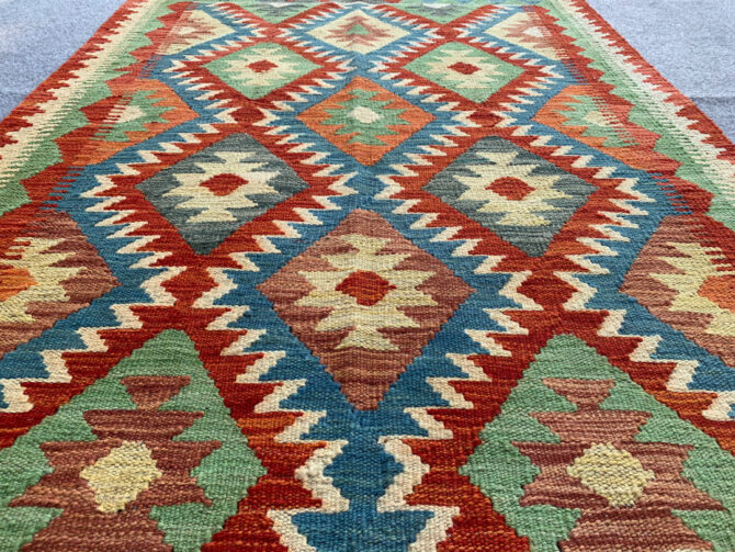New Afghan Chobi Hand Woven Veg Dyed Wool Kilim Area Rug 4.11 x 3.3 Ft (1782 HM) - Image 3