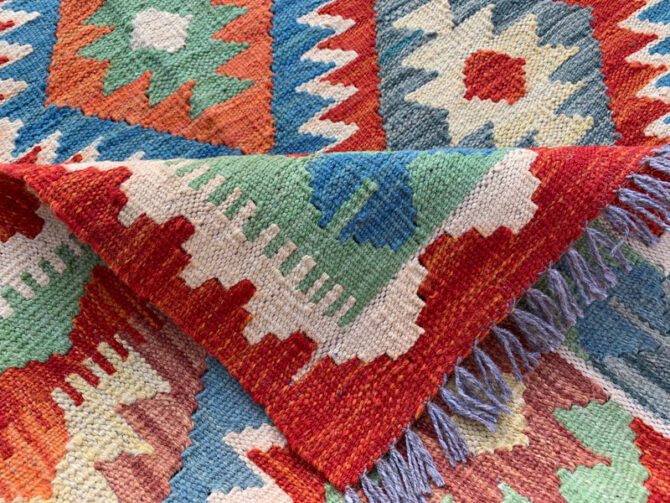 New Afghan Chobi Hand Woven Veg Dyed Wool Kilim Area Rug 4.11 x 3.3 Ft (1782 HM) - Image 7