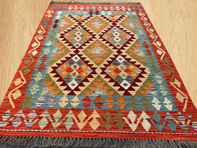 New Afghan Chobi Hand Woven Veg Dyed Wool Kilim Area Rug 4.10 x 3.4 Ft (1784 HM) - Image 2