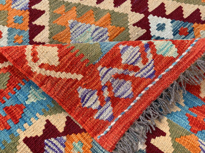 New Afghan Chobi Hand Woven Veg Dyed Wool Kilim Area Rug 4.10 x 3.4 Ft (1784 HM) - Image 6