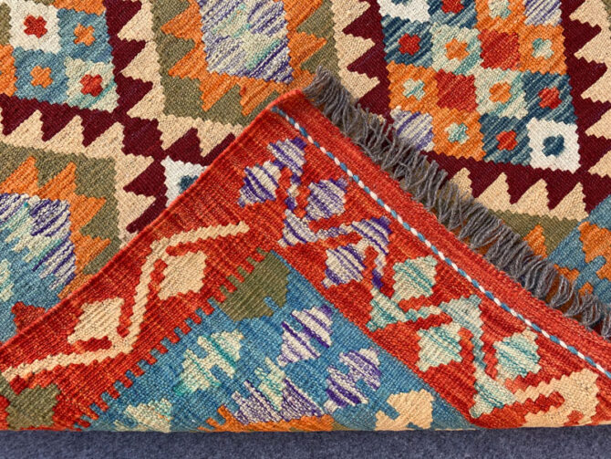 New Afghan Chobi Hand Woven Veg Dyed Wool Kilim Area Rug 4.10 x 3.4 Ft (1784 HM) - Image 7