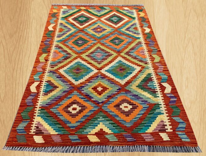 New Afghan Chobi Hand Woven Veg Dyed Wool Kilim Area Rug 4.8 x 3.3 Ft (1785 HM) - Image 2