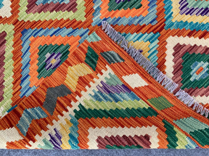 New Afghan Chobi Hand Woven Veg Dyed Wool Kilim Area Rug 4.8 x 3.3 Ft (1785 HM) - Image 7