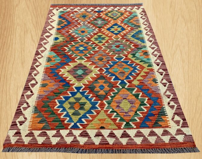 New Afghan Chobi Hand Woven Veg Dyed Wool Kilim Area Rug 4.10 x 3.3 Ft (1787 HM) - Image 2