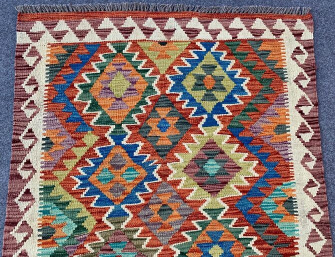 New Afghan Chobi Hand Woven Veg Dyed Wool Kilim Area Rug 4.10 x 3.3 Ft (1787 HM) - Image 4