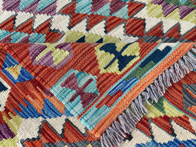 New Afghan Chobi Hand Woven Veg Dyed Wool Kilim Area Rug 4.11 x 3.3 Ft (1788 HM) - Image 6