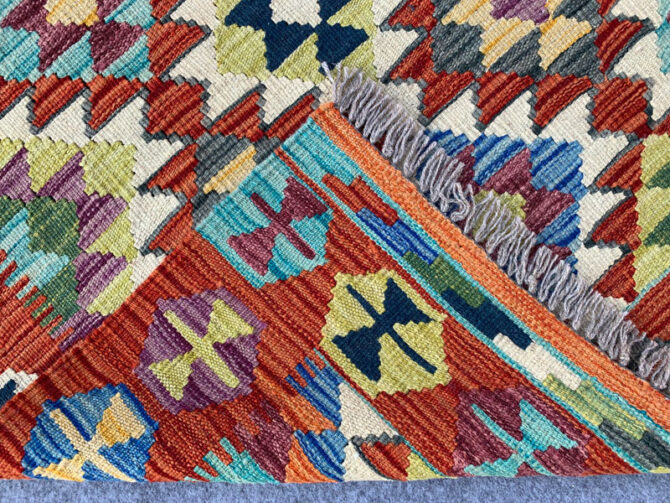 New Afghan Chobi Hand Woven Veg Dyed Wool Kilim Area Rug 4.11 x 3.3 Ft (1788 HM) - Image 7
