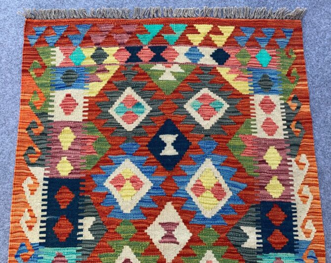 New Afghan Chobi Hand Woven Veg Dyed Wool Kilim Area Rug 4.11 x 3.3 Ft (1794 HM) - Image 4
