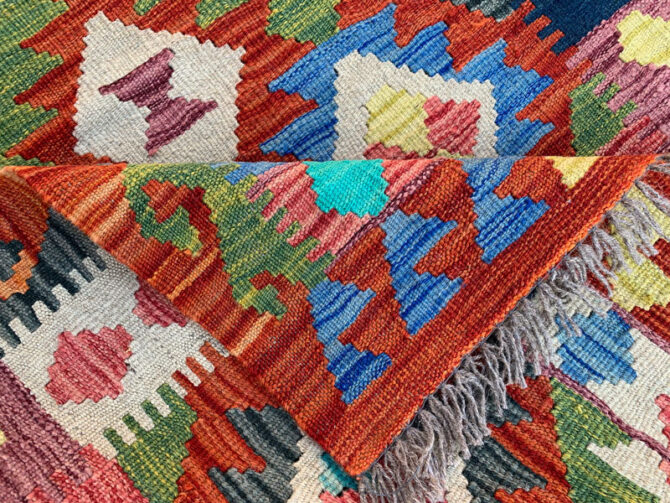 New Afghan Chobi Hand Woven Veg Dyed Wool Kilim Area Rug 4.11 x 3.3 Ft (1794 HM) - Image 6