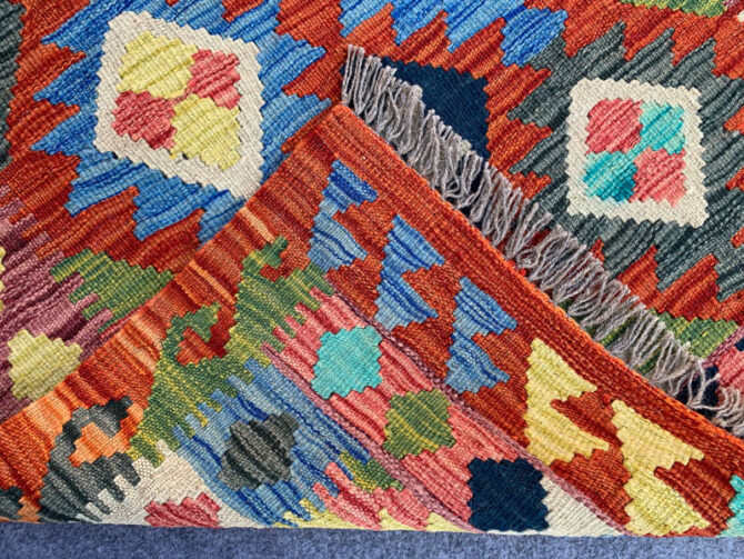 New Afghan Chobi Hand Woven Veg Dyed Wool Kilim Area Rug 4.11 x 3.3 Ft (1794 HM) - Image 7