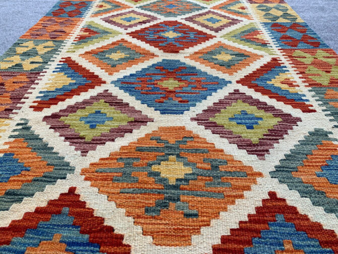 New Afghan Chobi Hand Woven Veg Dyed Wool Kilim Area Rug 4.8 x 3.3 Ft (1795 HM) - Image 3