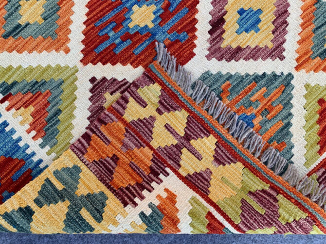 New Afghan Chobi Hand Woven Veg Dyed Wool Kilim Area Rug 4.8 x 3.3 Ft (1795 HM) - Image 7