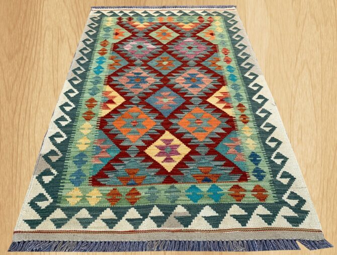 New Afghan Chobi Hand Woven Veg Dyed Wool Kilim Area Rug 5.4 x 3.5 Ft (1797 HM) - Image 2