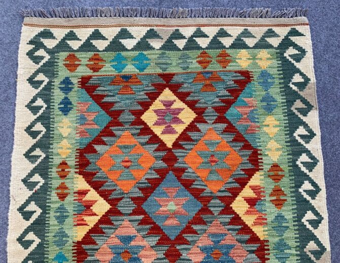 New Afghan Chobi Hand Woven Veg Dyed Wool Kilim Area Rug 5.4 x 3.5 Ft (1797 HM) - Image 3